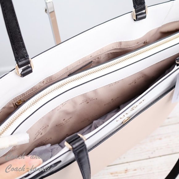 NWT Kate Spade Staci Laptop Tote Triple compartment Leather in Warm Beige - Picture 11 of 13